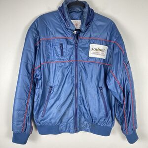 ⭐️ Vtg Racing Team Jacket Mens Large Navy Blue Bomber 90s USA Zip Up